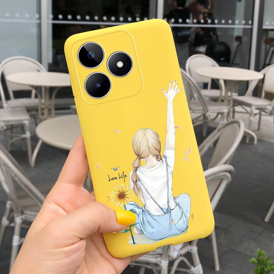 For Realme C53 C51 Cases Shockproof Soft Luxury Silicone TPU Bumper Case For RealmeC51 C 51 C 53 Flower Painting Girly Capa Etui