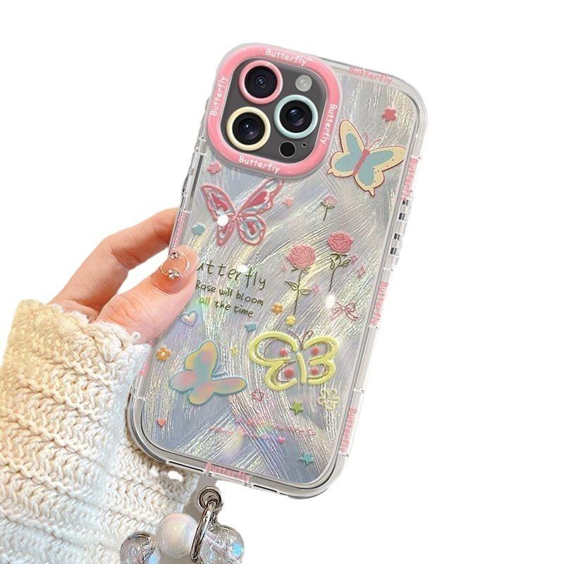 Feather Yarn Butterfly Flower for Apple Mobile Phone Case 17/16PROMAX14/14promax Niche 13PR0/12 All Inclusive