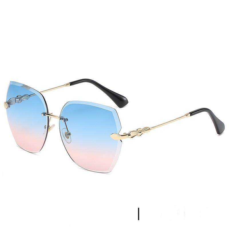 Metallic Frame Geometric Sunglasses With Gradient Pink Lenses Uv400 For Outdoor Activities And Parties