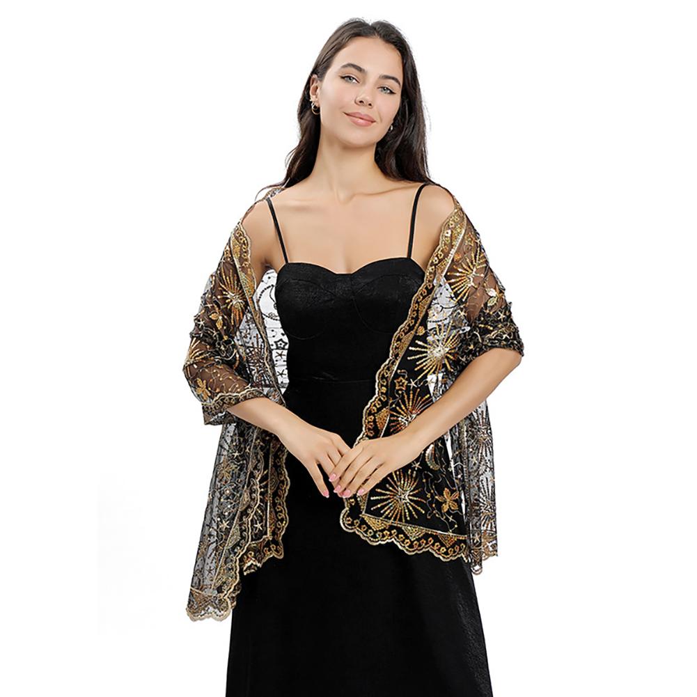 Moon Star Sequins Shawl Wraps for Evening Dresses Wedding Decoration Scarf Elegant Hijab Cover for Ramadan Festivals Women's Modest Fashion Shawl
