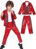 Kids Michael Jackson Costume Red Black Leather Outfit Boys Stage Performance Suit Halloween Fancy Dress