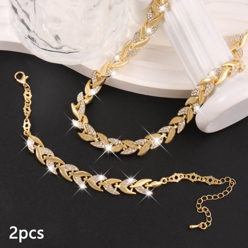 Bracelet Necklace Set Elegant Design Inlaid Glass Rhinestone Fish Tail Jewelry Set Suitable for Women's Autumn and Winter Banquet Daily Wear