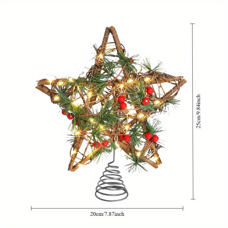 

Rustic Natural Rattan Star Christmas Tree Topper, Warm White Lights, 3 AA Batteries Not Included, Farmhouse Holiday Decor for Indoor,Office,