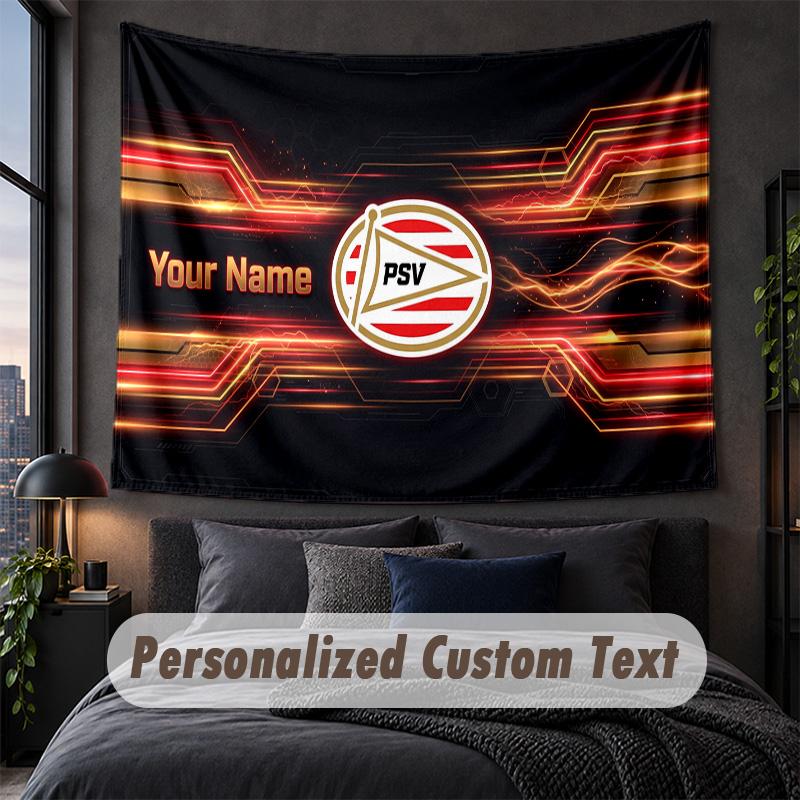 Individuelle Namens-Text-Wandbehang, Dekorative Wandbehang für PSV Eindhoven FC, Hintergrund-Wandbehang für Zuhause Schlafzimmer