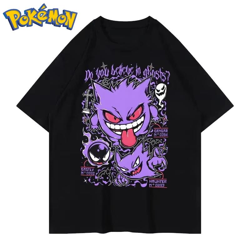 Pokémon Handheld Game New Gengar Print Tshirt Summer Mens and Womens Street Y2K Harajuku Loose Casual Shortsleeved Top