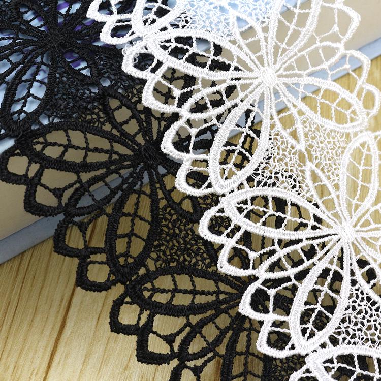 Black & White Embroidered Hollow Lace Trim for Skirts & Cuffs