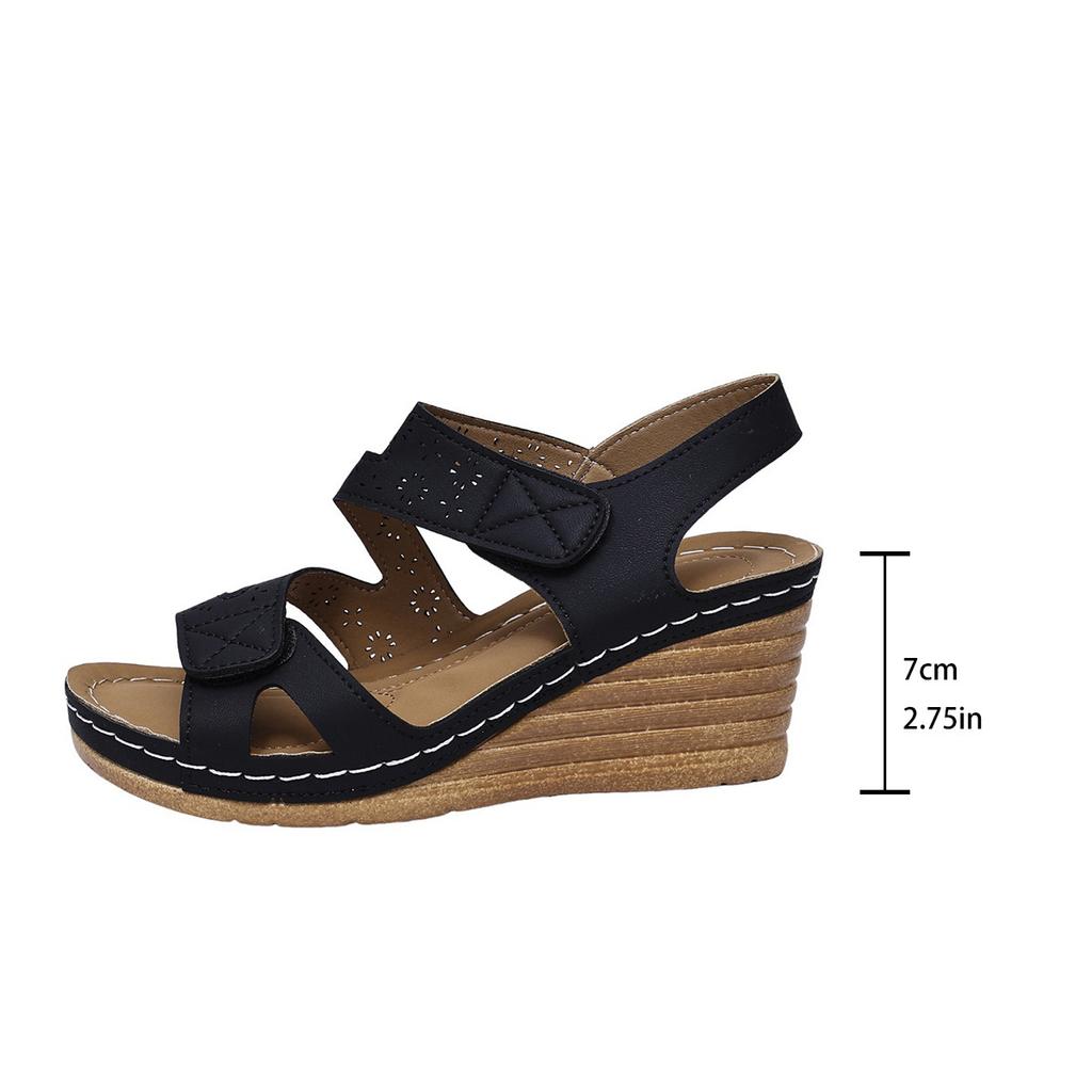 Round head large size Velcro sandals women's popular new bohemian slope heel one-word women's shoes