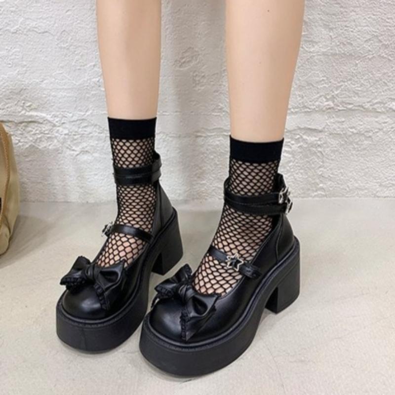 Neue klobige Absatzschuhe 2026 Höhensteigernd Übergröße Französischer Stil Schleife Retro Süß und Cool Kleine Damen Lederschuhe