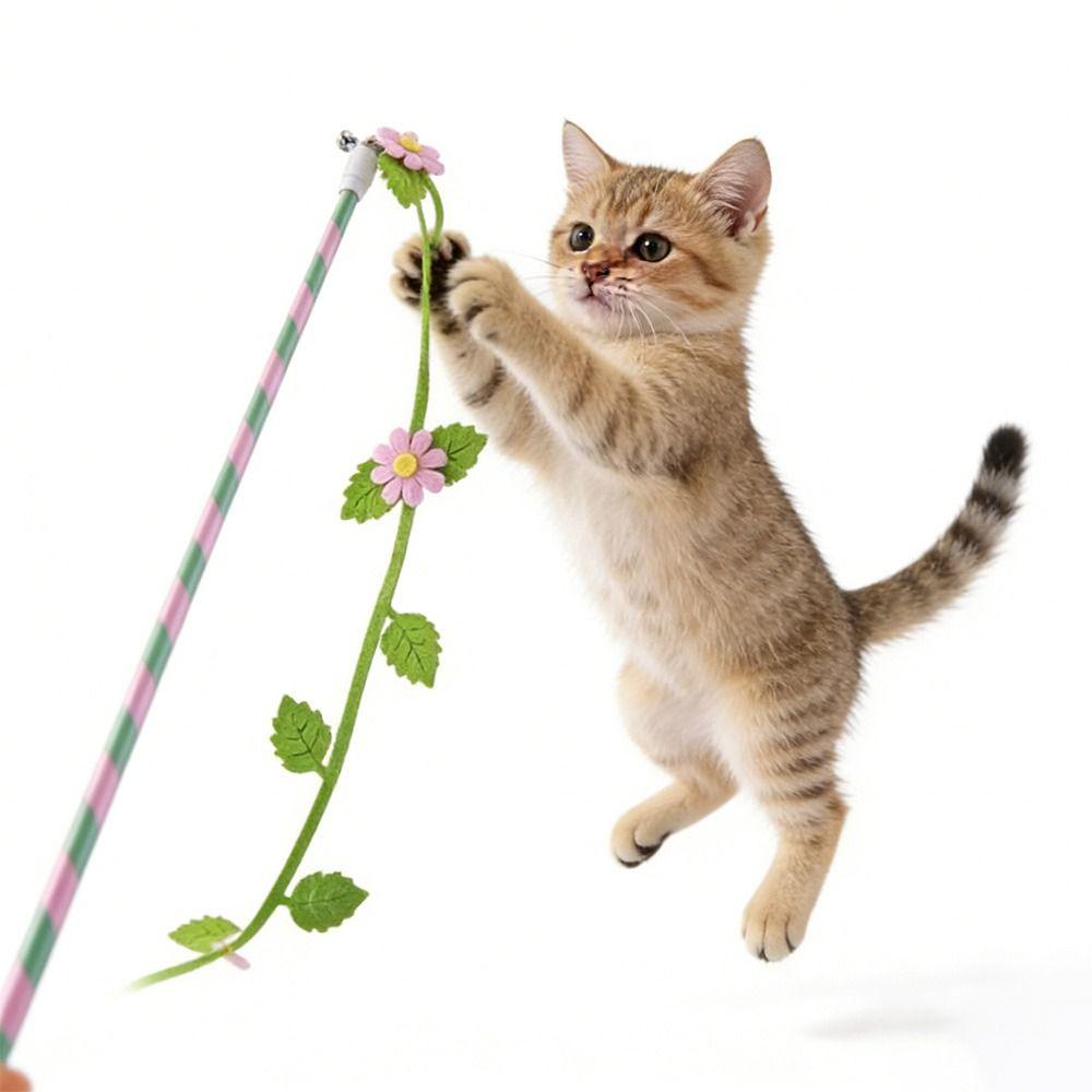 Felt Teaser Cat Wand Flower Leaf Shaped Cat Interactive Toy Cat Teaser Rod Interactive Playing