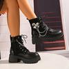 Star chain metal flower autumn new large size temperament thick sole thick heel fashion Martin boots