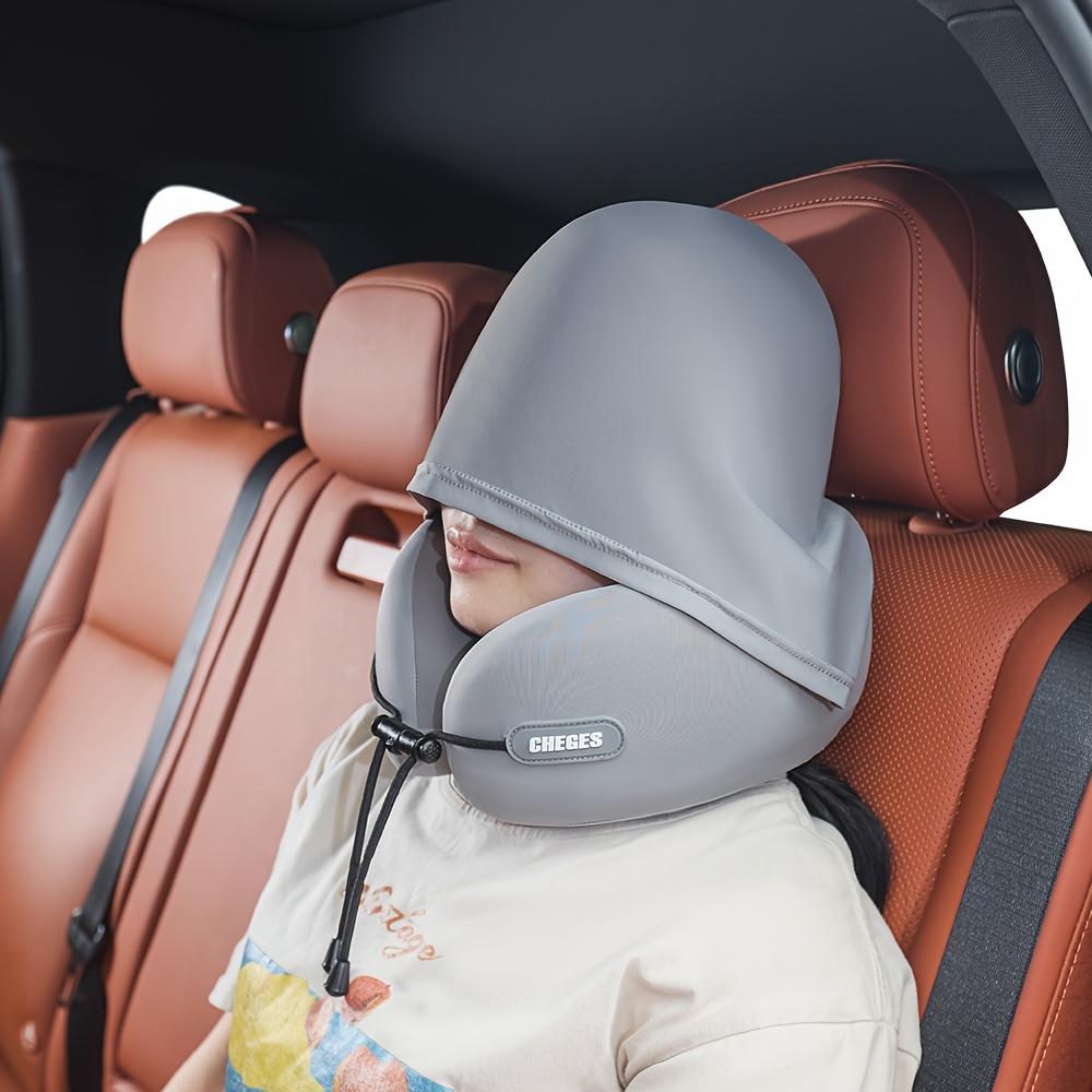 Adjustable U-Shaped Neck Pillow 1pc Hooded Synthetic Fiber Hand Washable Multiple Colors for Car Travel Outdoor Use 100% Filling Comfort Fit