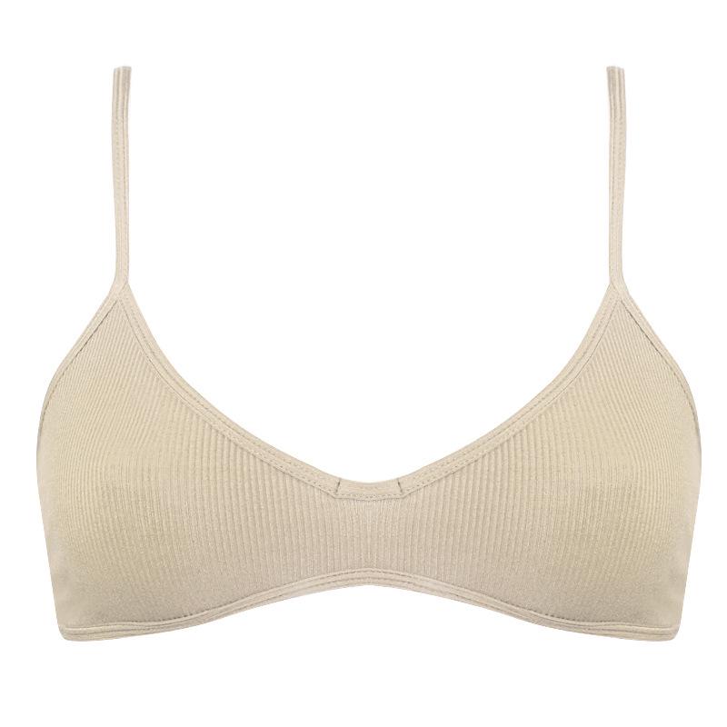 French Cotton V-Neck Women's Wire-Free Soft Elastic Ribbed Bra
