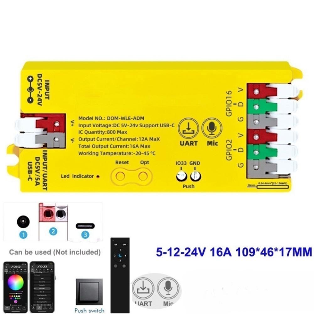 For ESP32 LED Strip Controller USB C 5V/5A DC5 to 24V supports multiple protocols WS2811 WS2812 SK6812 OTA updates via QR code