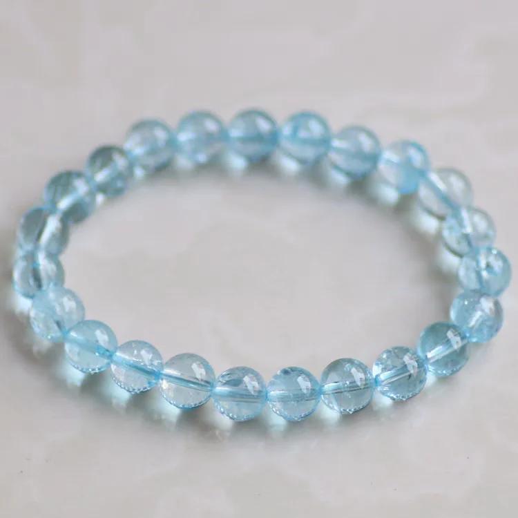 Natürlicher Blauer Topas Klare Runde Perlen Trendiges Unisex Armband Schmuck Party Geschenk 7mm 8mm AAAAAA