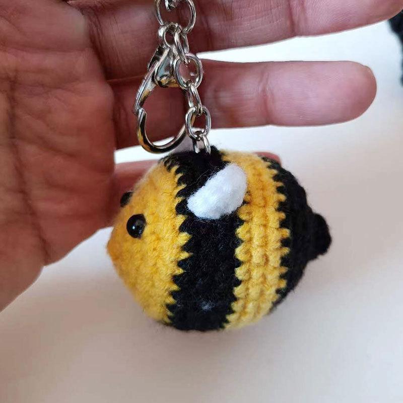 Fat Head Little Bee Pendant, Creative Handmade Hook Weaving, Cartoon Keychain, Bag Accessories, Car Pendant, Christmas gift, Stocking stuffers Includes keychain