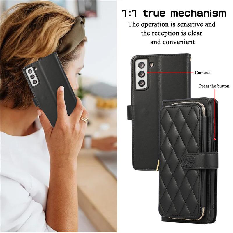 Custodia per telefono a portafoglio in pelle con cerniera con cordino per iPhone 15 Ultra 14 Plus 13 per Samsung Galaxy A54 A14 A53 A13 Nota 20 S23 S22 S21 Cover con corda da polso