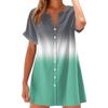 Women Fashion Casual V-neck Short Sleeve Button Gradient Print Dress