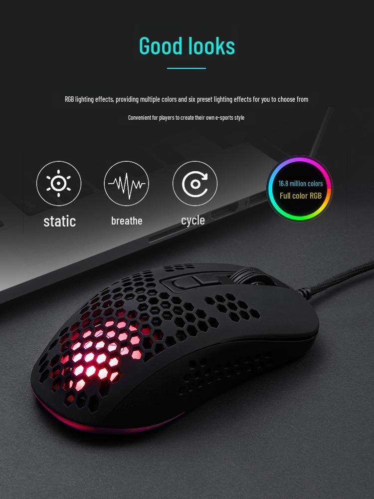 Xinmeng Lightweight 383-Hole Wired USB Gaming Mouse with Programmable Macros