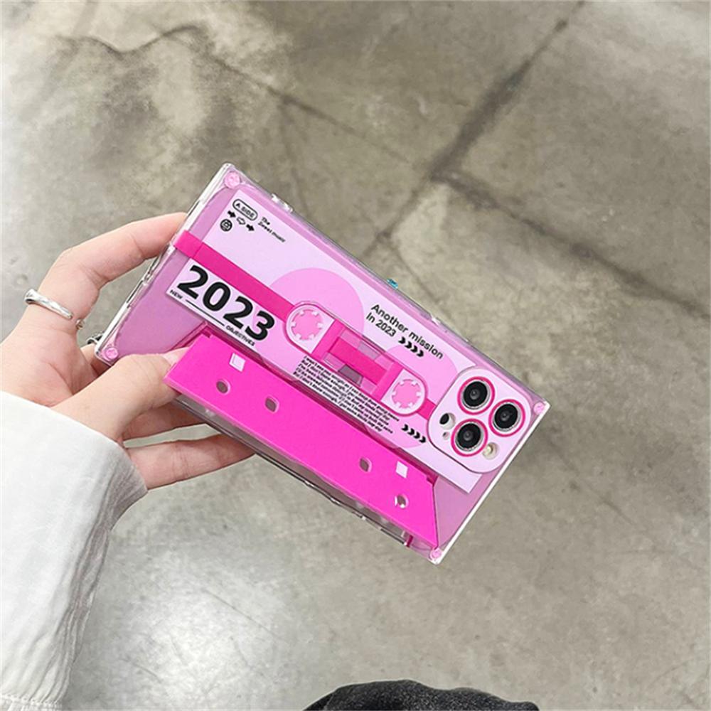 Luxury Retro 3d Tape Bracket Square Phone Case For Iphone 14 13 12 Pro Max 11 Stylish Kickstand Shockproof Soft Back Cover Funda