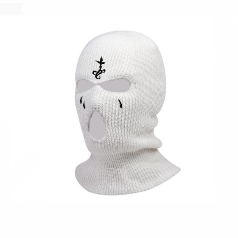 Cross Embroidery Ski Mask Winter Balaclava Hat 3-Hole Knitted Full Face Cover Neck Gaiter Warm Beanie For Outdoor Sport