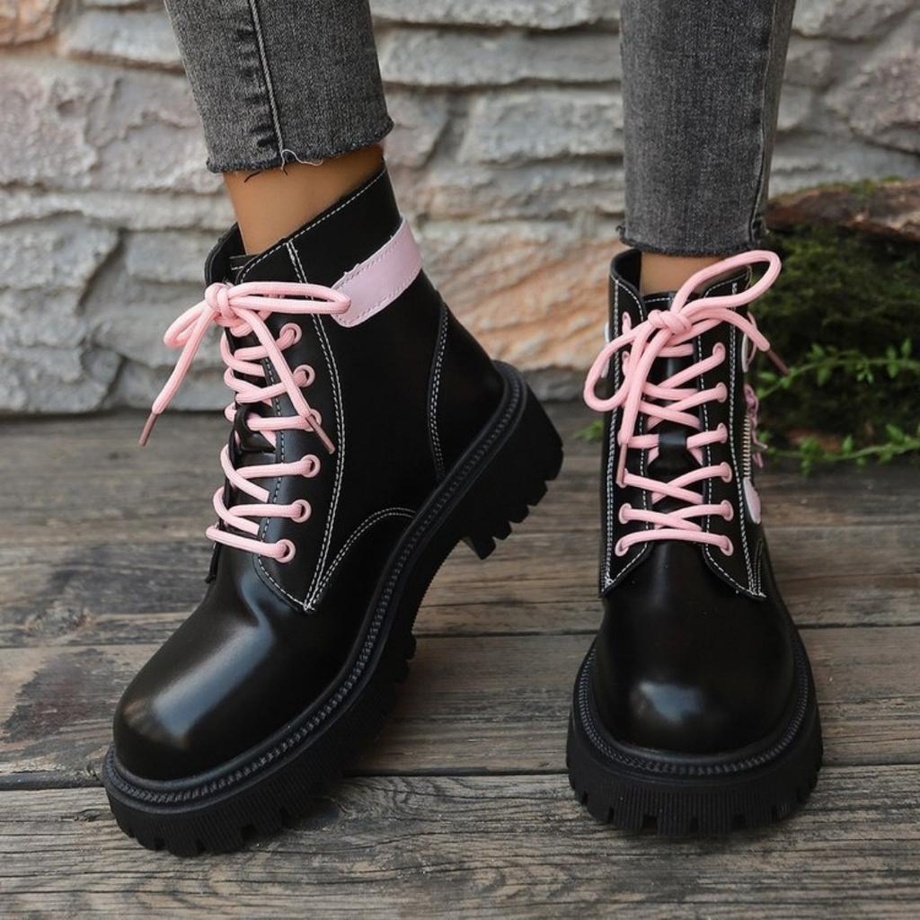 Fashion Women's love, retro thick-soled British style, versatile and comfortable new large-sized women's boots for autumn and winter