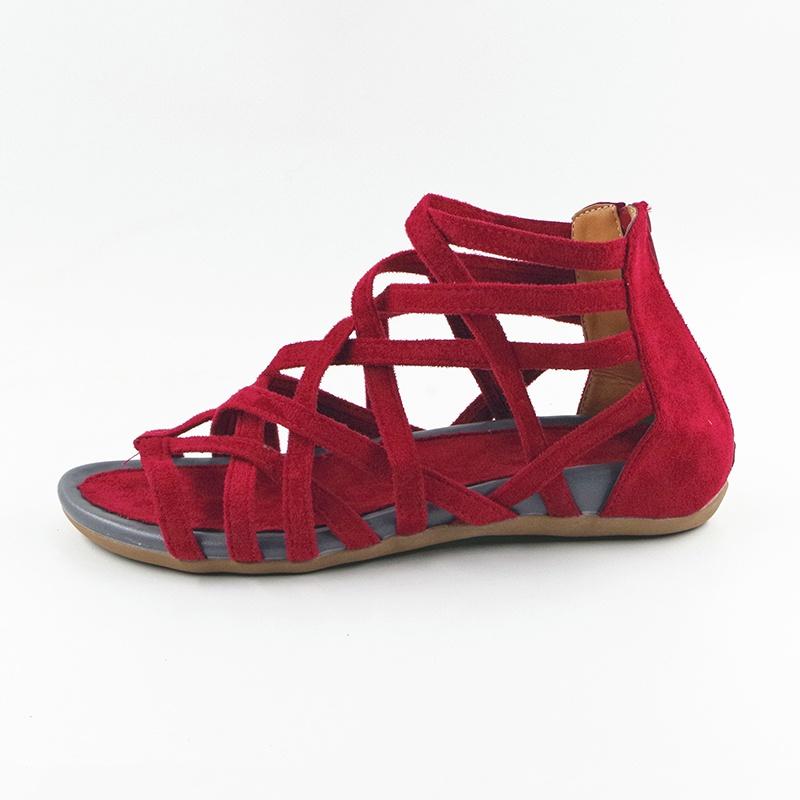 New Women Open Toe High Tops Sandals Comfy PU Leather Hollow Out Summer Shoes Boho Style Bandage Back Zipper Beach Shoes