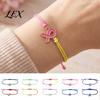 Braided Rope Wristband 2 Pcs Breast Cancer Awareness Bracelets, Adjustable String Stackable Wrist Accessories Bracelets with Ribbon Charm