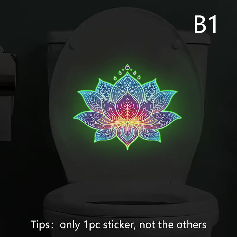 Latest Glow-in-the-Dark Lotus Toilet Sticker PVC Self-Adhesive Removable Wall Decal Luminous Car, Bedroom, Living Room Sticker
