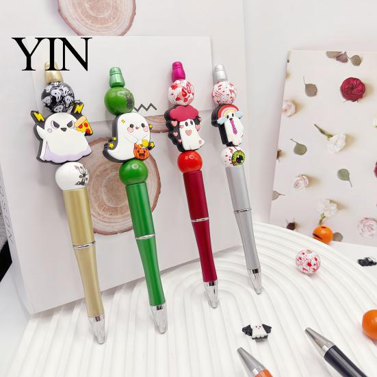 Holiday Gift Ideas 8PCS Halloween Beadable Pens, DIY Ballpoint Pens with Ghost Pendants And Acrylic Beads, Creative Stationery for Office School