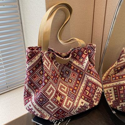 Autumn and Winter Ethnic Tote Bag for Women 2024 Canvas Tote Bag for College Students In Class Shoulder Bag for Women
