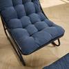 Patio Outdoor Lounge Chair with Ottoman, Comfy Sling Recliner Chair with Puffy Cushion and Foot Stool, Black Frame with Navy Blue Cushion