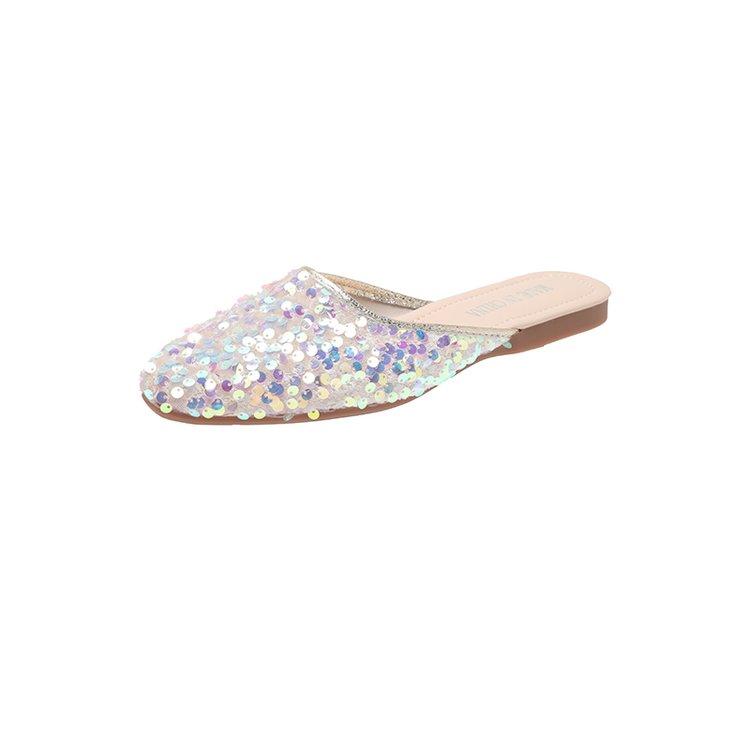 Fashion Shoes Woman 2025 Female Mule Cover Toe Slippers Flat Pantofle Luxury Slides Mules Soft New Designer Bling Fashion Cover Toe Fema