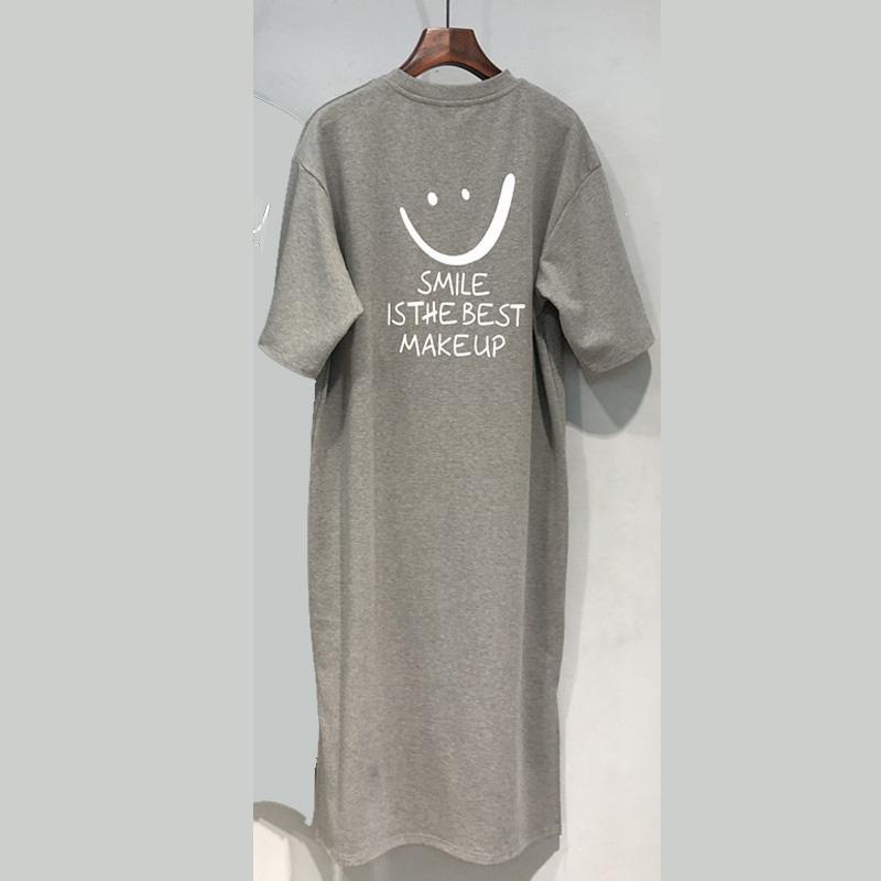 

мода черный серый короткий рукав повседневный свободный футболка платья harajuku летний графический принт боковой разрез женские макси платье пуловеры уличная одежда XXL серый