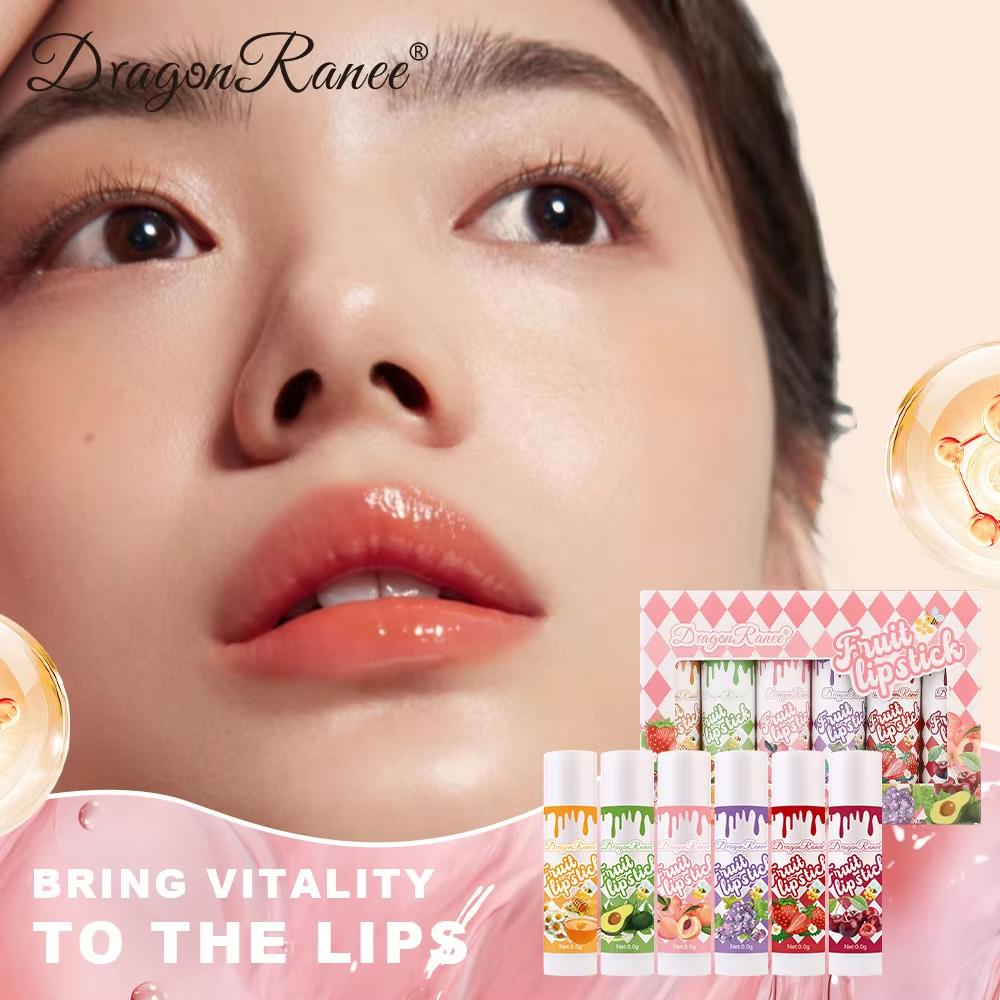 6Pcs Fresh Fruit Roll-On Lip Balm Moisturizing Clear Transparent Lip Oil Long Lasting Hydrating Lip Gloss Woman Makeup Cosmetics