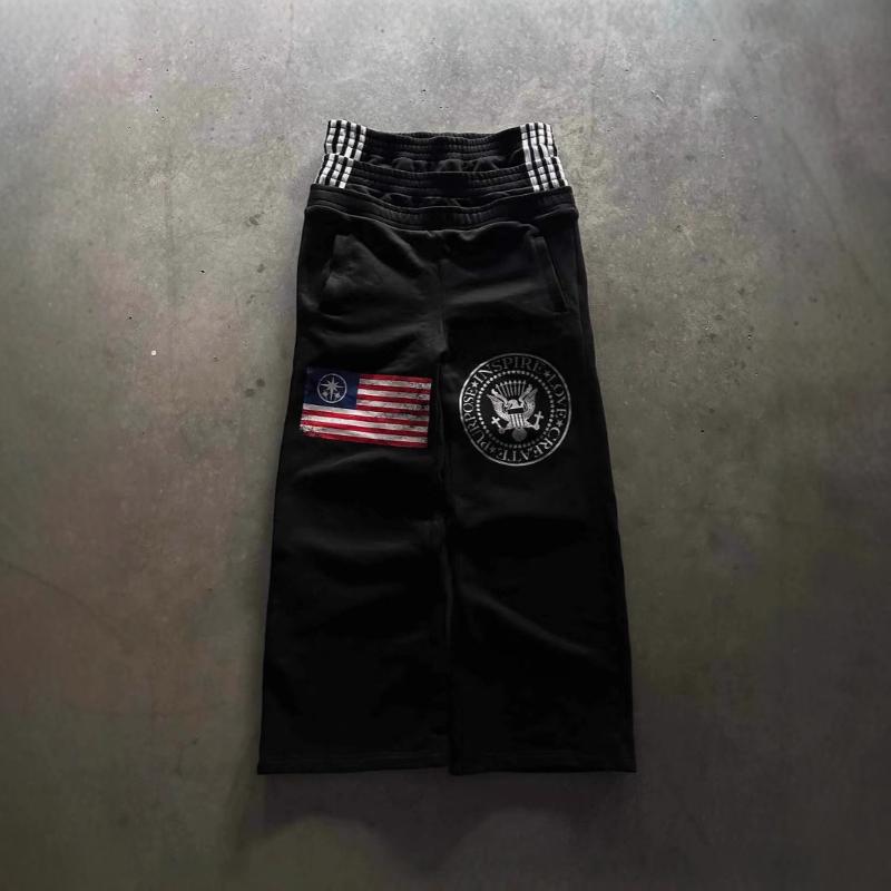 European and American Double Waisted Embroidered Lettering Street Style Fashion Personality Autumn and Winter Men's and Women's Wide Leg Pants