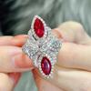 Women's High-End Ruby Gemstone Ring: Cool, Versatile Style with Full Diamond Accents