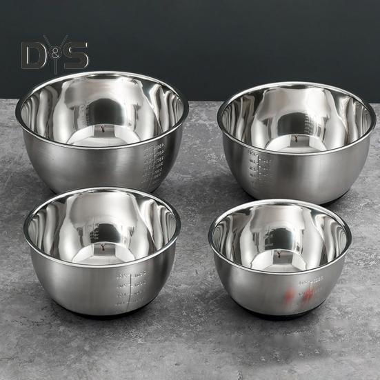 Tigela de salada de aço inoxidável com marca de escala, superfície polida, livre de BPA, fácil de limpar, lavável na máquina de lavar louça, tigela de mistura multifuncional