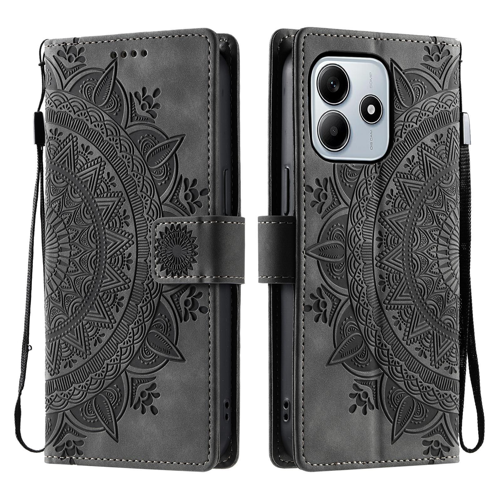 

Для Xiaomi Redmi Note 14 4G (163,25x76,55x8,16 мм) Чехол с тисненым тотемом, кошелек с покрытием типа кожа , кожаный чехол для телефона Grey