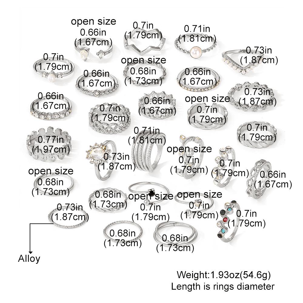 28 Pieces Silver Elegant Vintage Ring Set Open Pearl Bohemian Noble Woman Sexy Hollow Out Rings Birthday Dinner Leaf Ring Set Gift