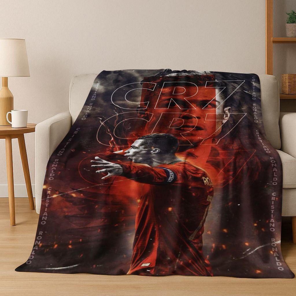 3D Goat Football Star R-Ronaldo Cartoon Art Flannel Blanket,Cozy Soft Throw Blanket for Home Bedroom Bed Sofa Picnic Cover Kid