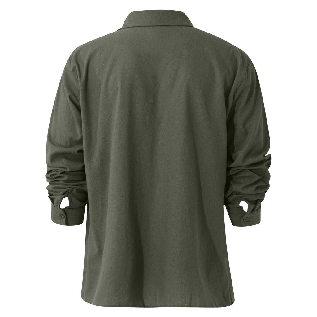 Men's 2025 Cotton Linen V-Neck Long Sleeve Loose Cardigan Shirt