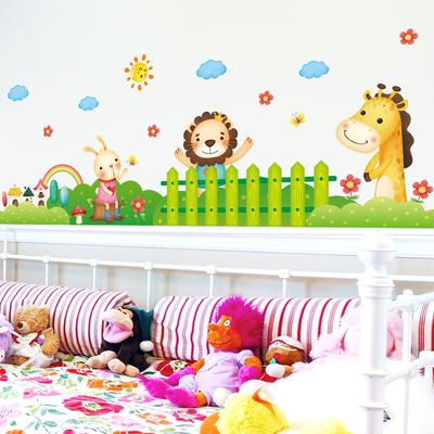 Fröhliche Tier Wandsticker für Kinderzimmer Wasserdichtes PVC Abnehmbares Wandbild Kinderzimmer Wohnzimmer Heimdekor Sockelleisten Aufkleber