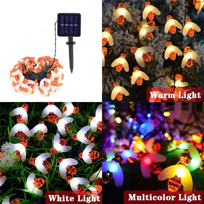 8 Modes Solar Light Crystal Ball Honey Bee LED String Lights Fairy Lights Garlands for Christmas Party Easter Outdoor Decoration
