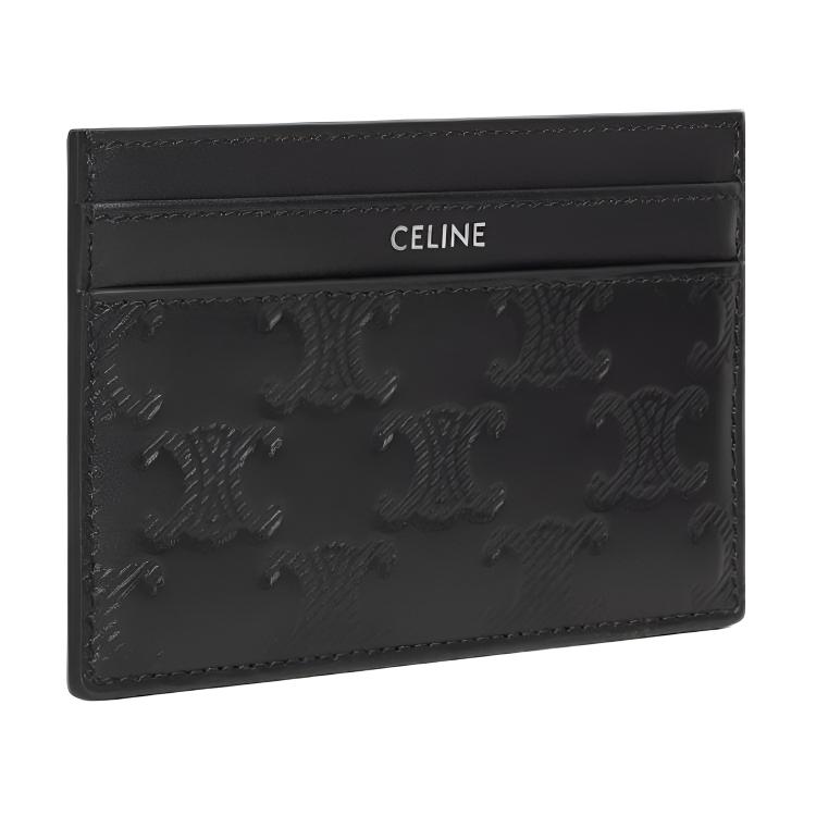Celine Triomphe Logo Print Design Leather Card Holder Men Accessories Black 10N763FQD-38SI