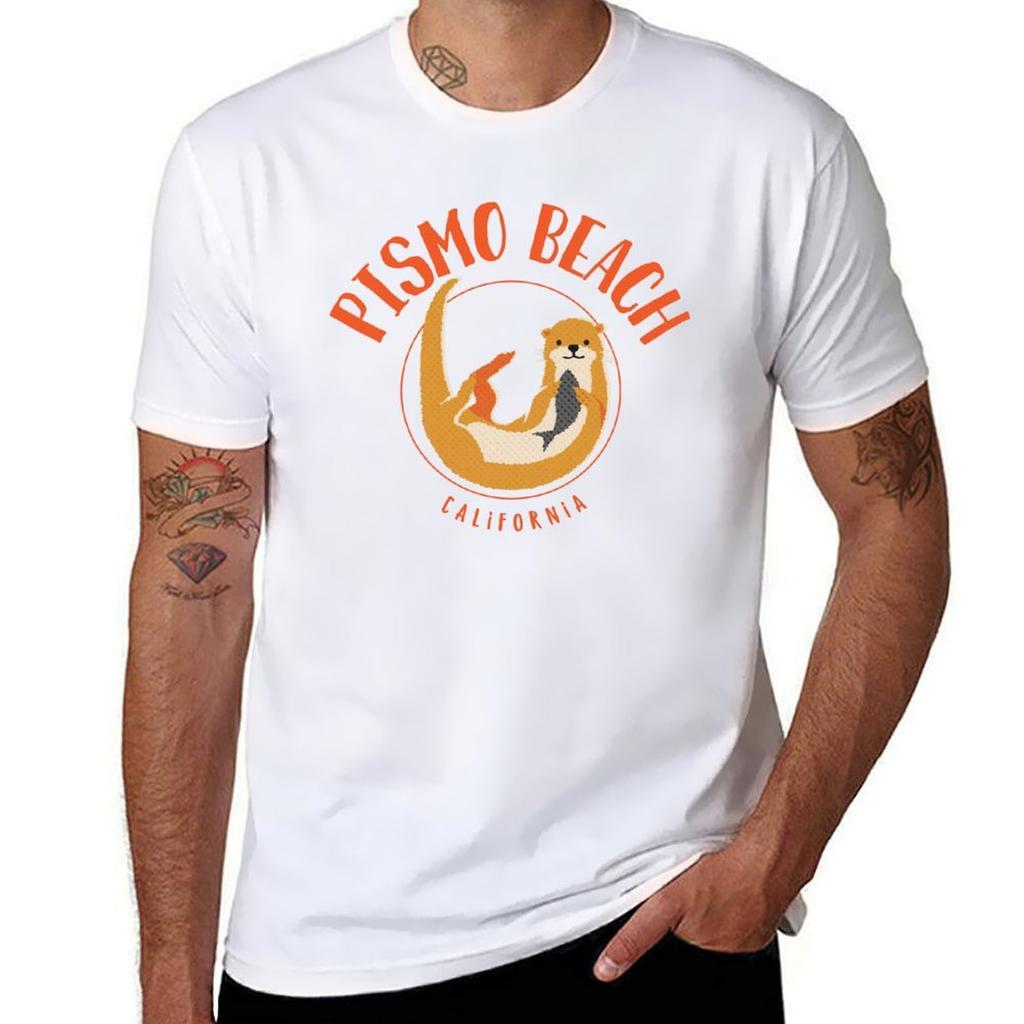 Pismo Beach California Sea Otter Design Tshirt Mechanic Work Tee Shirt