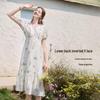 Women's French Style Floral Linen Blend Midi Dress