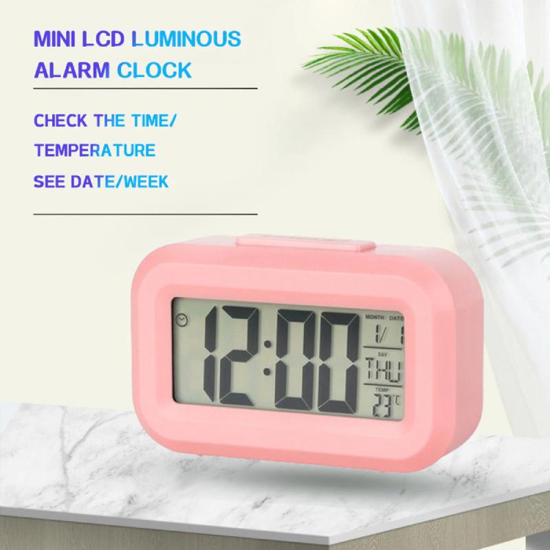 Pink Cartoon Student Timer Alarm Clock With Lcd Display Calendar Night Light For Kids