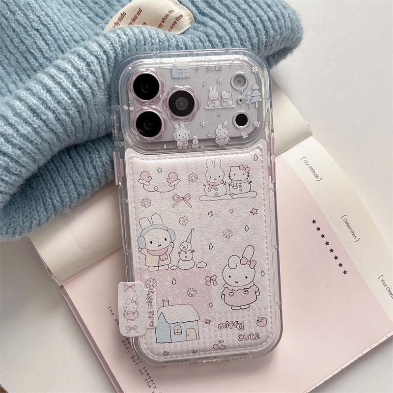 

iPhone 17/16 Pro Max/15/14 Girly Case: Winter Snowman Cat Rabbit Illustration iPhone 15