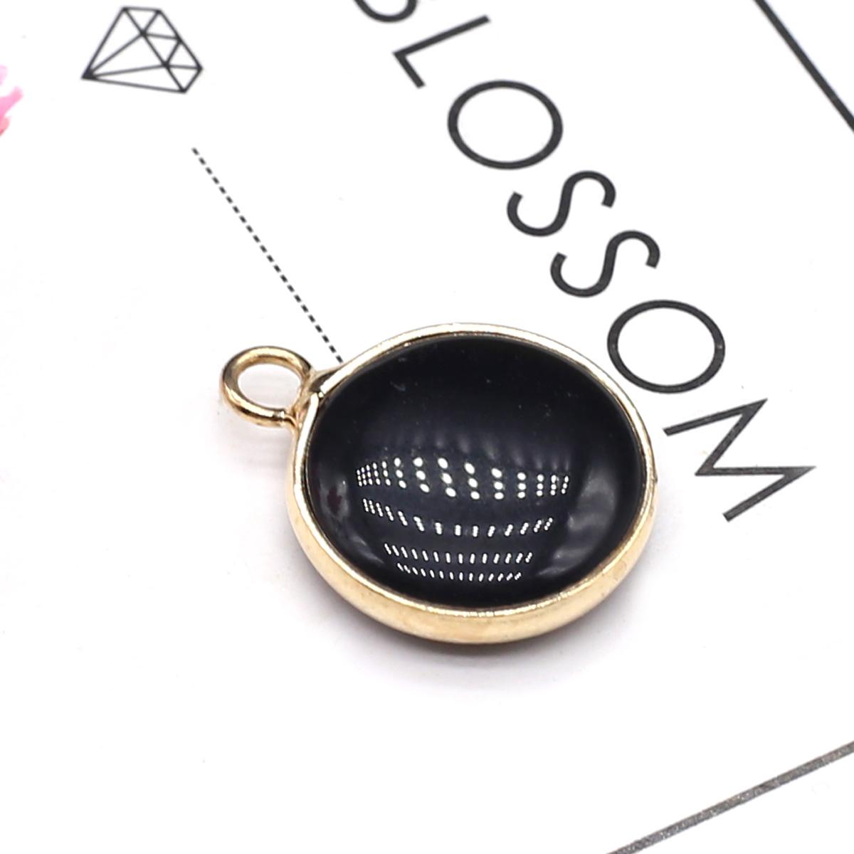 

2 шт. в партии кулон из натурального камня круглый кристалл розовый кварц агат аметист лазурит подвески для изготовления ювелирных изделий DIY аксессуары для ожерелья 15,5 × 19,5 мм 2Pc/Black Agate