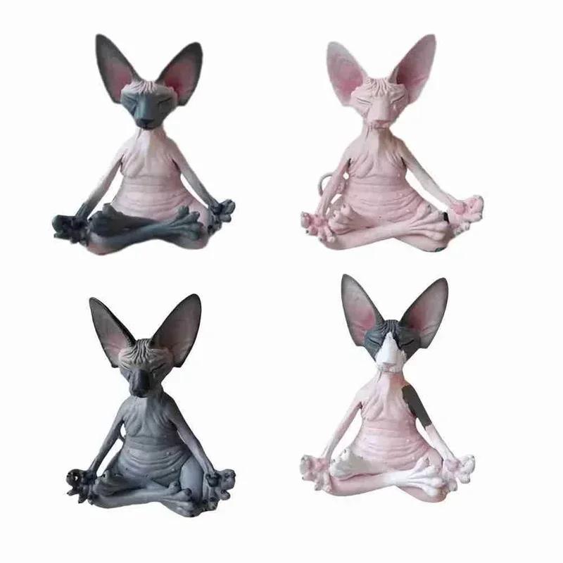 Meditazione Yoga Gatto Felice Bizzarro Buddha Sfinge Figurine Decorazione Artistica Scultura Statua da Giardino Esterno Artigianato Decorazione Casa